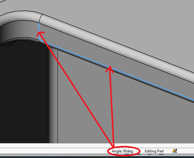 SOLIDWORKS Status Bar Measurements - Angle between Two Non-Parallel Edges