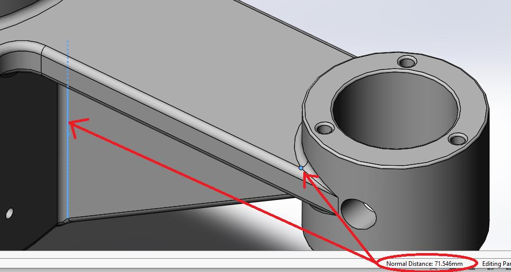 SOLIDWORKS Status Bar Measurements - Normal distance between a Vertex and a Line