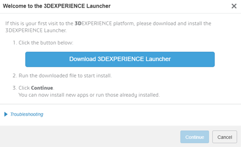 3DEXPERIENCE Launcher dialog