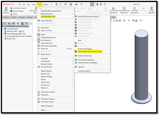 SOLIDWORKS CAM User Defined Tool