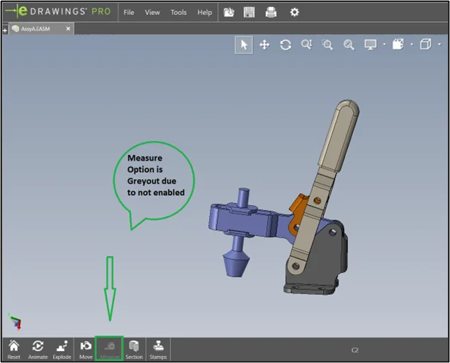 Open file in eDrawings (Measure tool not enabled)