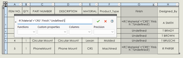 custom properties in BOM formulas