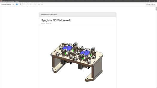The finished assembly instructions, opened automatically in the Assembly Instructions editor