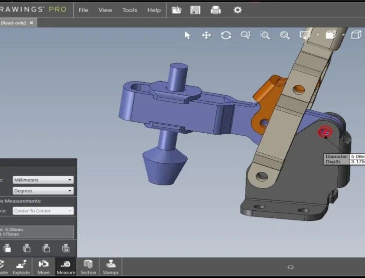 Open file in eDrawings (Measure tool is enabled)